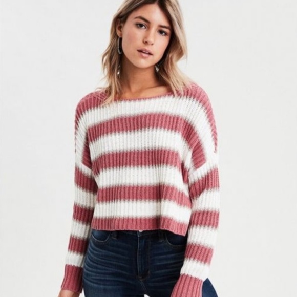 American Eagle Cropped Striped Knit Boxy Sweater - Picture 1 of 6